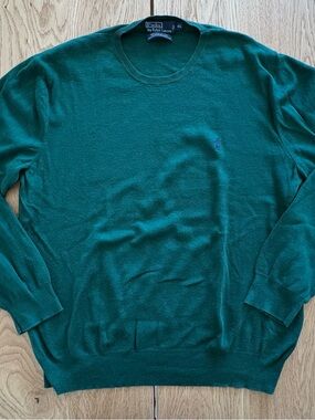 Polo Ralph Lauren Sweater Men XL Green Pima Cotton Crewneck Knit Pony Logo